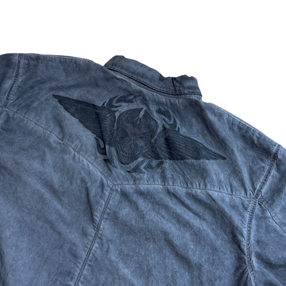 Harley‎ Davidson Button Down Shirt Mens XL Gray Excellent Skull Acid Wash Cotton - Picture 5 of 5